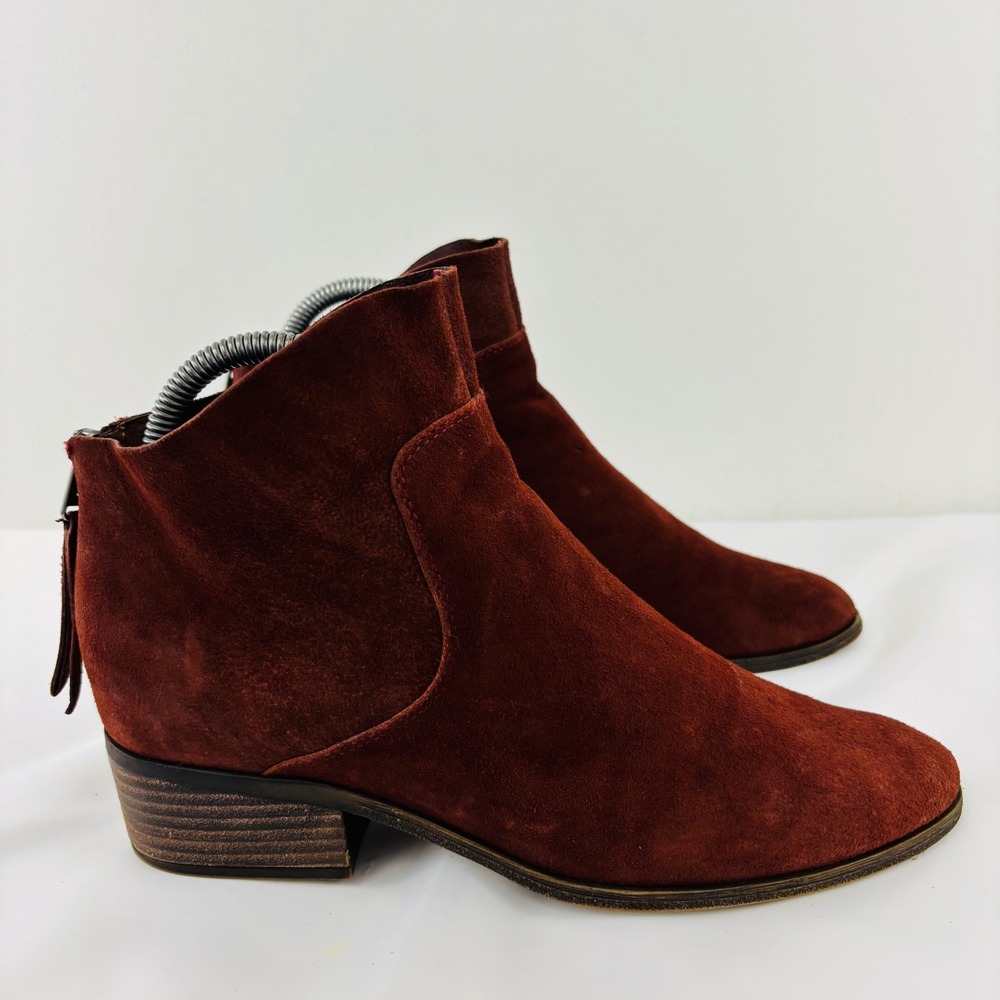 Lucky Brand Lahela Burgundy Suede Ankle Booties Womens 8.5 Pointed Toe Red - Picture 13 of 13